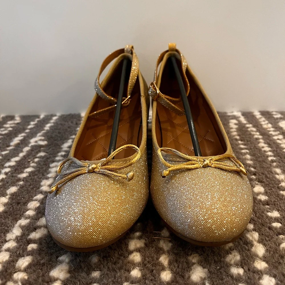 Aerosoles Milena Shoes Girls 3 Gold Metallic Glitter‎ Block Heel Ballet NIB Gift